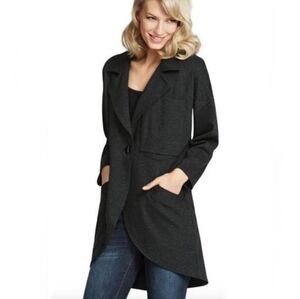 CABI Lisbon Gray Knit Longline Coat Topper Stretchy Pockets Fall  Size Small
